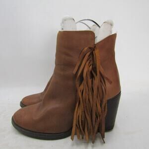 Steve Madden Womens Size 9 M Brown Leather Zip Fringe Ankle Fashion Boots Bootie